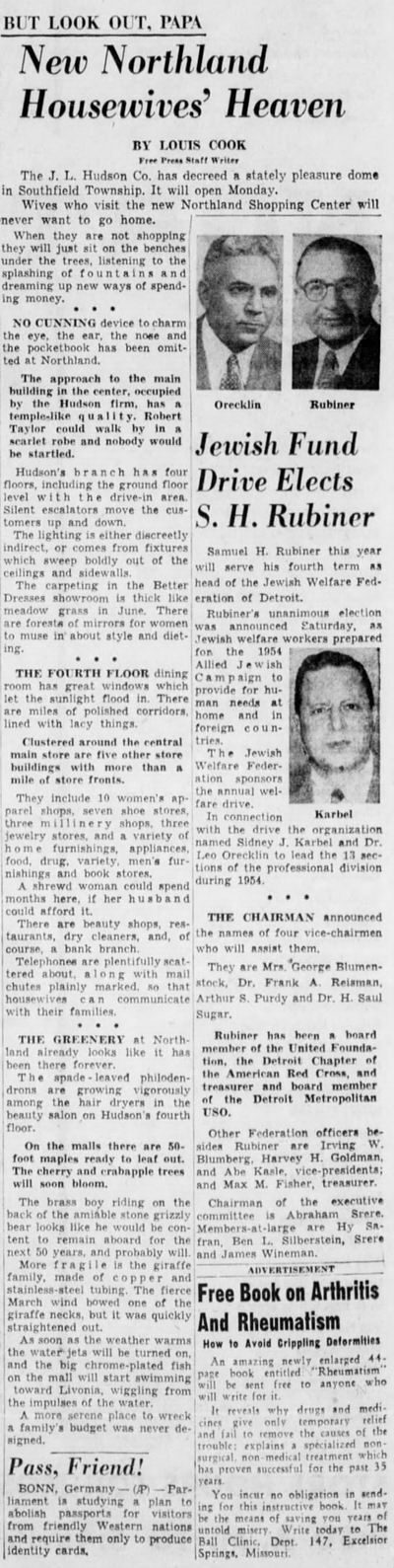 Northland Center (Northland Mall) - March 1954 Free Press Article